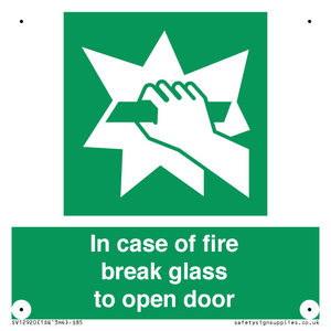In case of fire break glass to open door